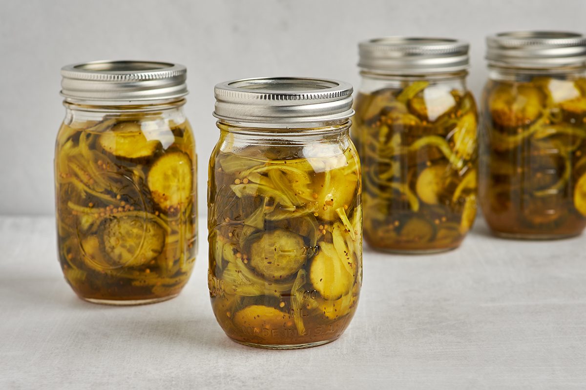 Sweet and tangy bread and butter pickles recipe by Taste of Home.