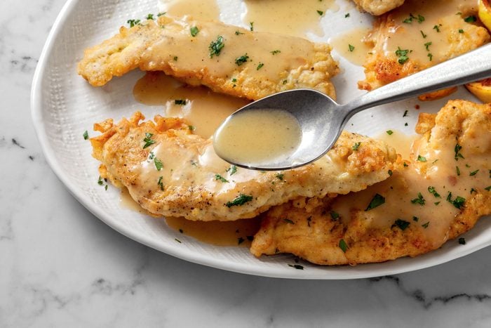 Pour sauce over chicken