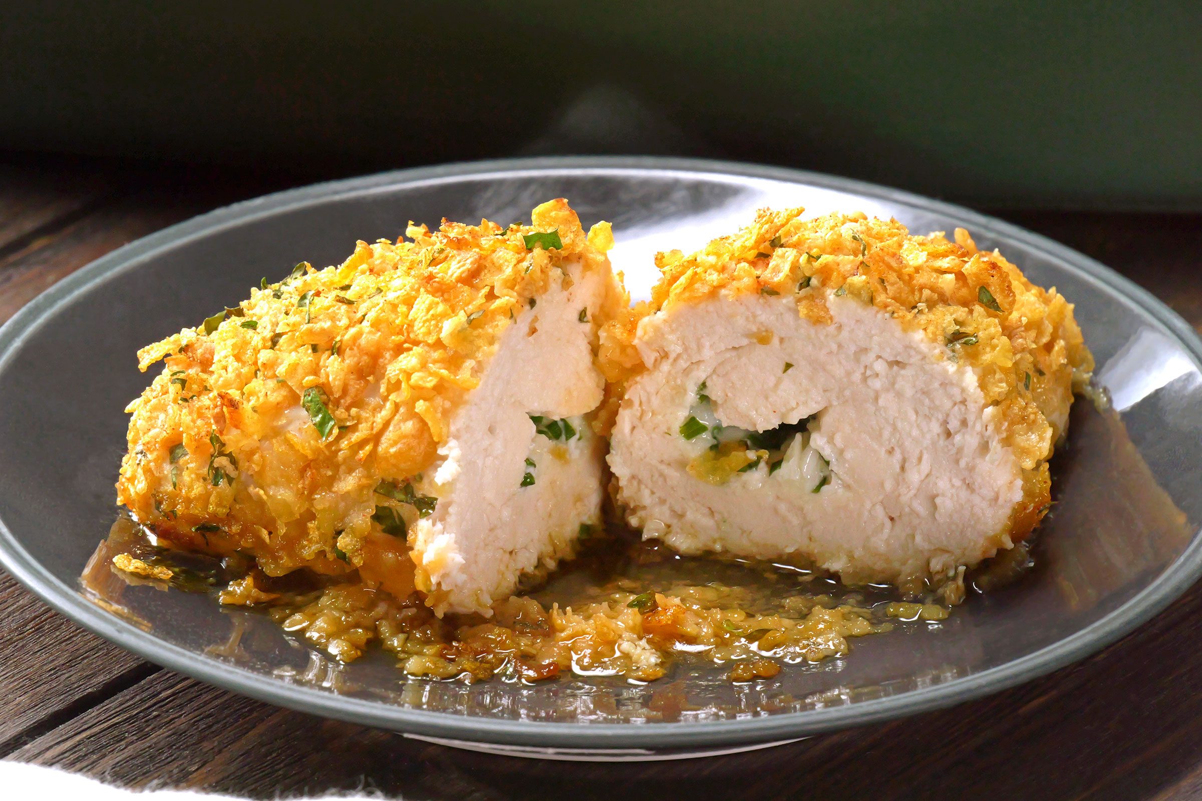 Chicken Kiev served in a shallow plate