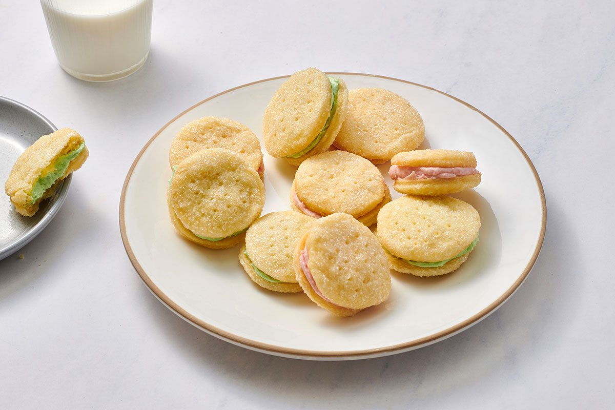 Cream wafers arranged on a serving plate