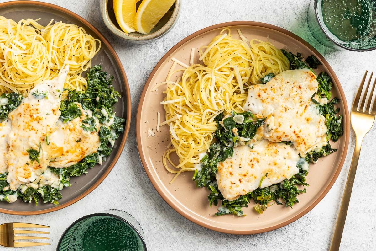 Taste of Home Flounder Florentine photo of the finished recipe served on plates.