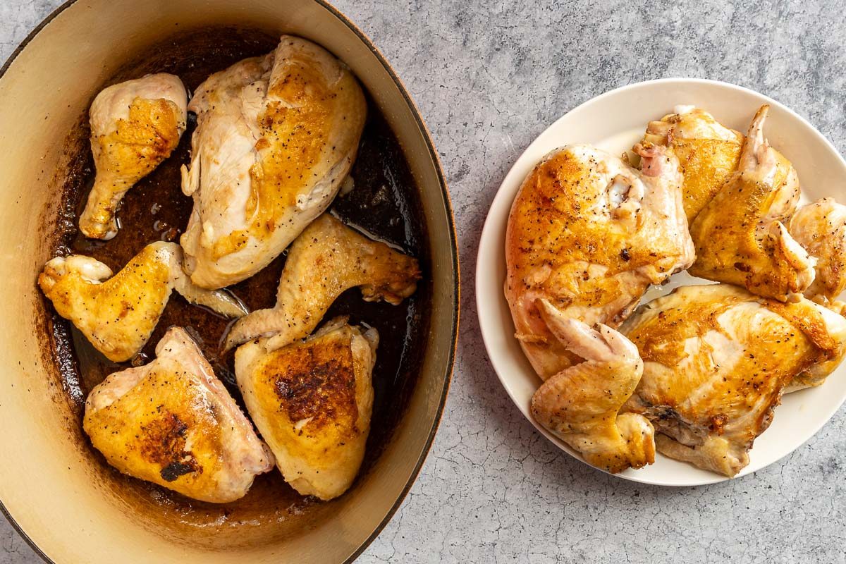Taste of Home Hungarian Chicken Paprikash photo of the browned chicken.