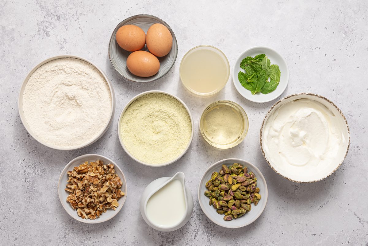 Ingredients To Make Pistachio Cake Inside Bowls
