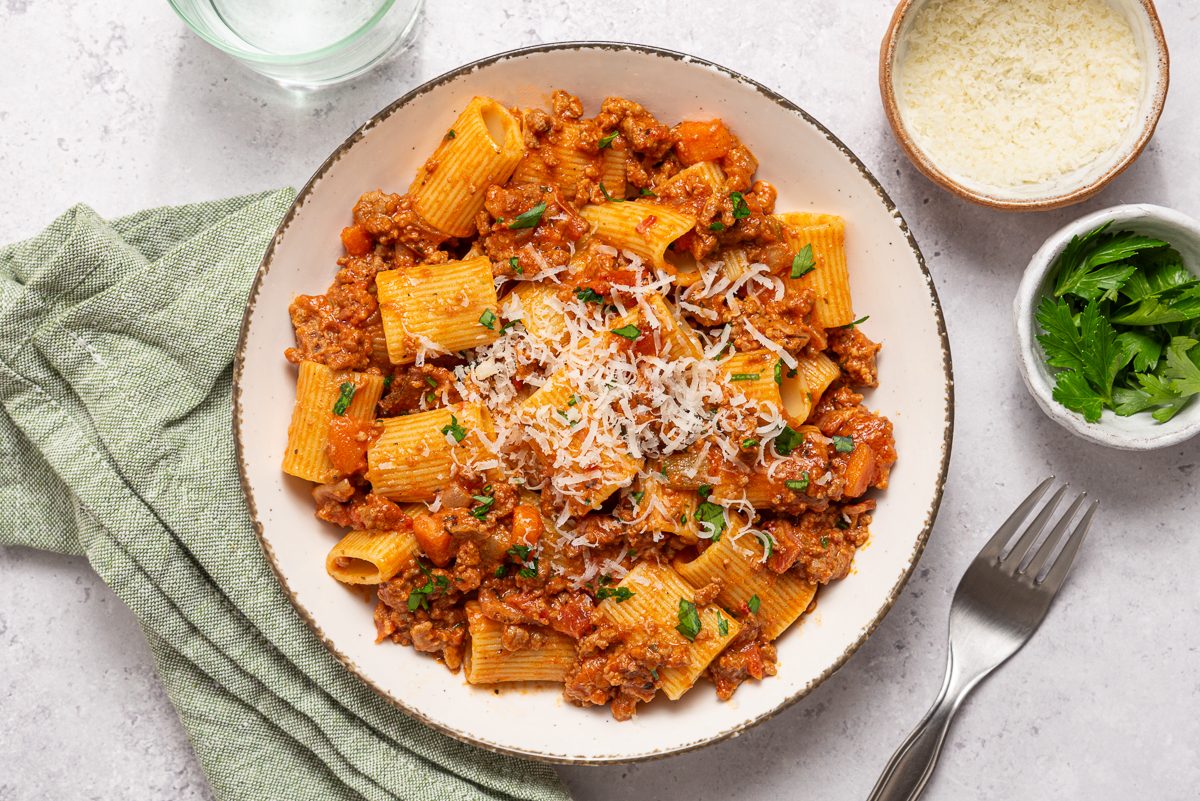 Pasta With Ragu Sauce Inside Plate