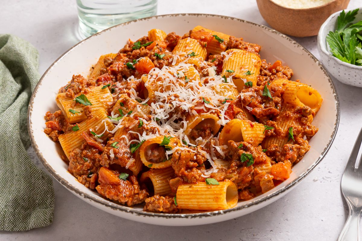Pasta With Ragu Sauce Inside Plate