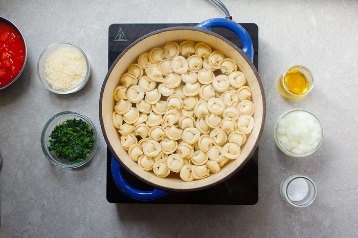Tortellini boiling in large pot