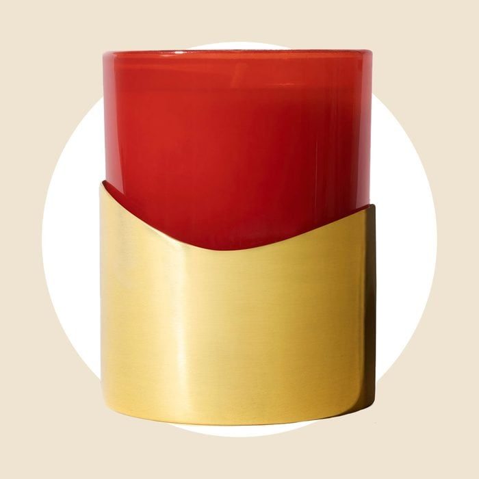 Toh Ecomm Simmered Cider Harvest Red Poured Candle With Gold Sleeve Via Thymes.com 