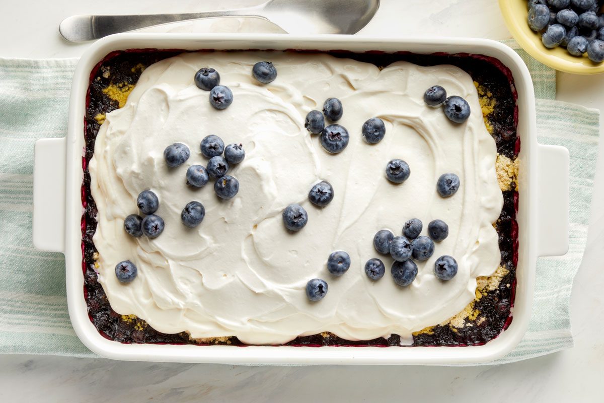 overhead shot of Lemon Blueberry Dump Cake