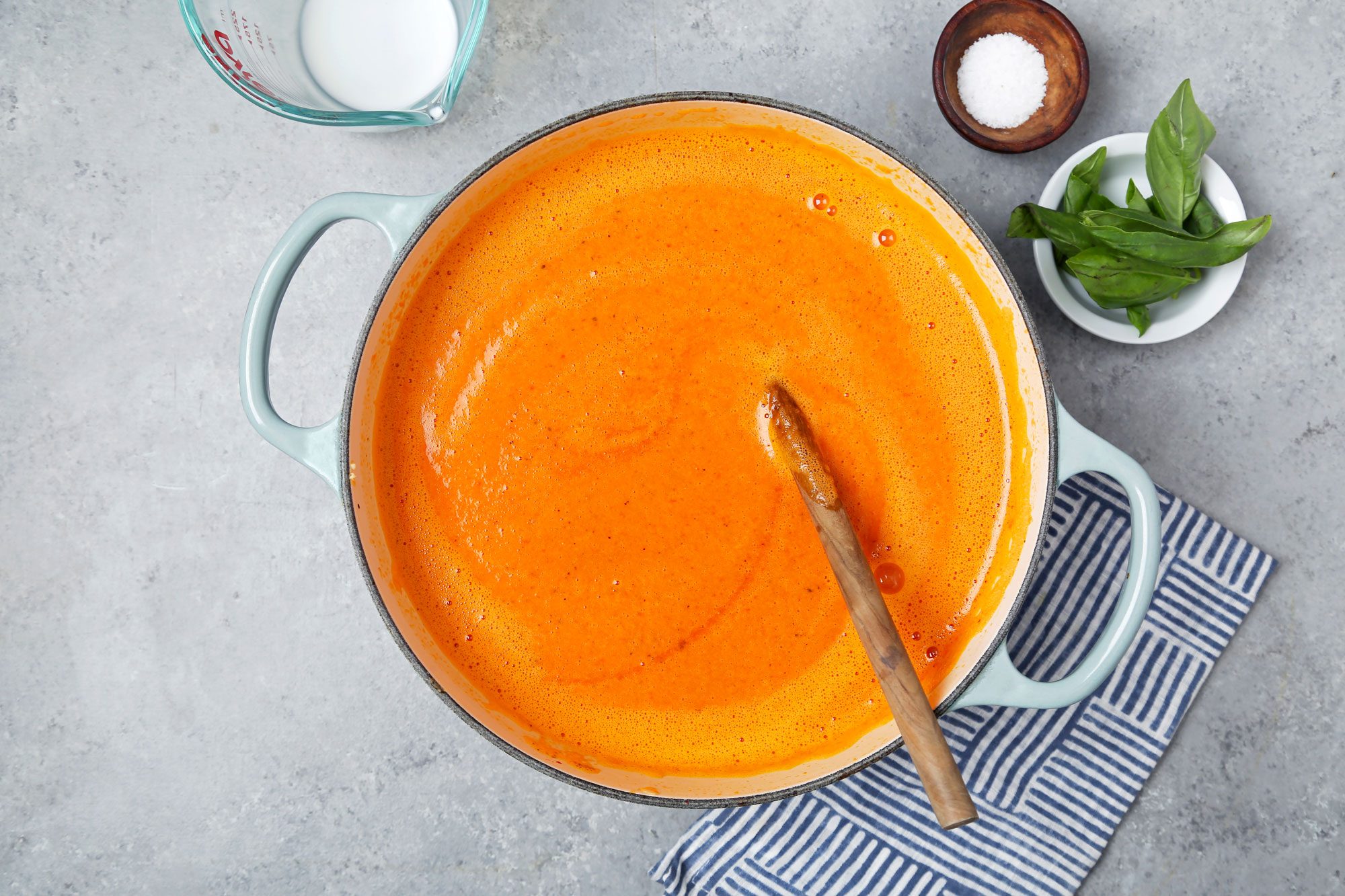 Soup pureed in a large dutch oven