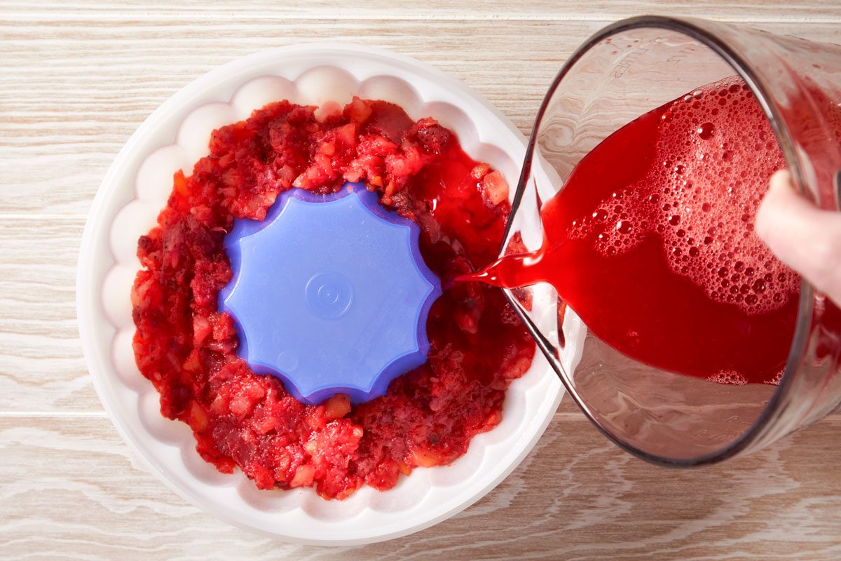 Pour fruit and remaining liquid into a 5-cup ring mold or 9-in. square pan that has been coated with cooking spray.