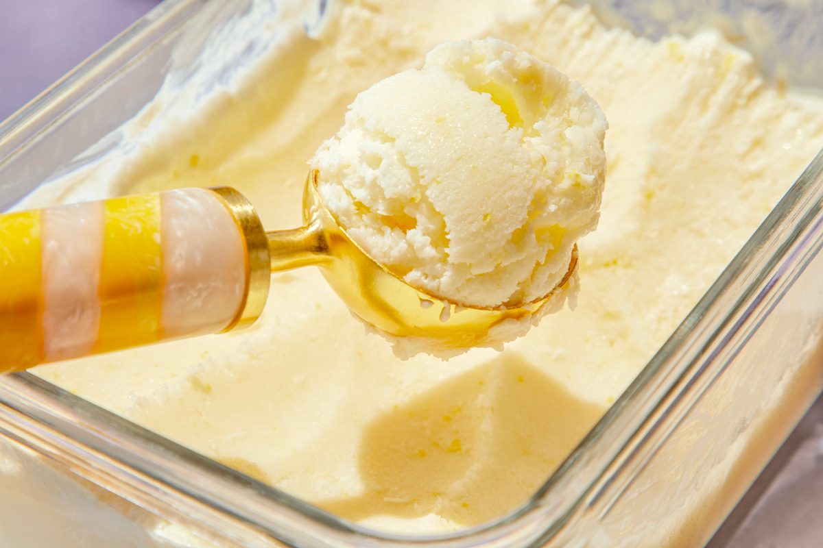 closeup shot of a scoop of Lemon Sherbet
