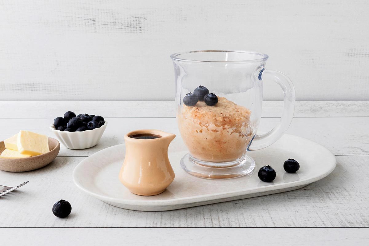 Pancake In A Mug with some blueberries on top