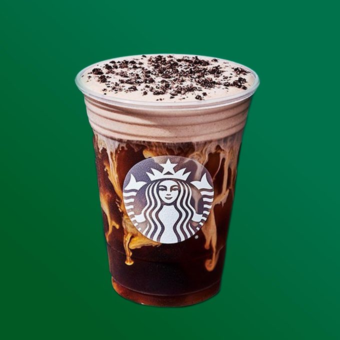 Chocolate Hazelnut Cookie Cold Brew on a green background