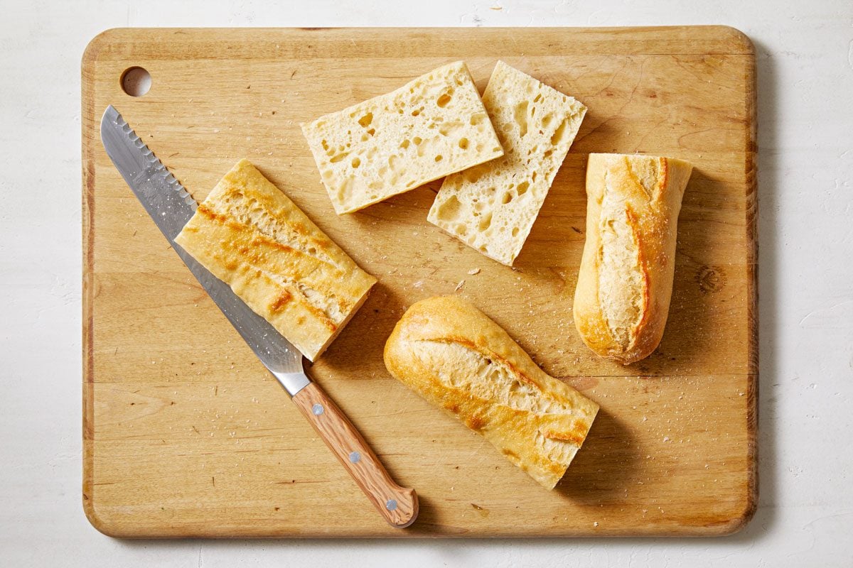 Slice baguette in half lengthwise;