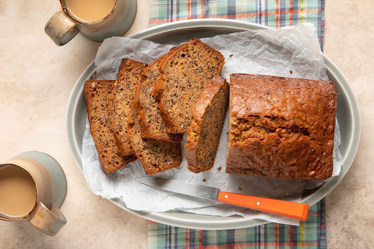 Carrot Banana bread with slices cut ready to serve