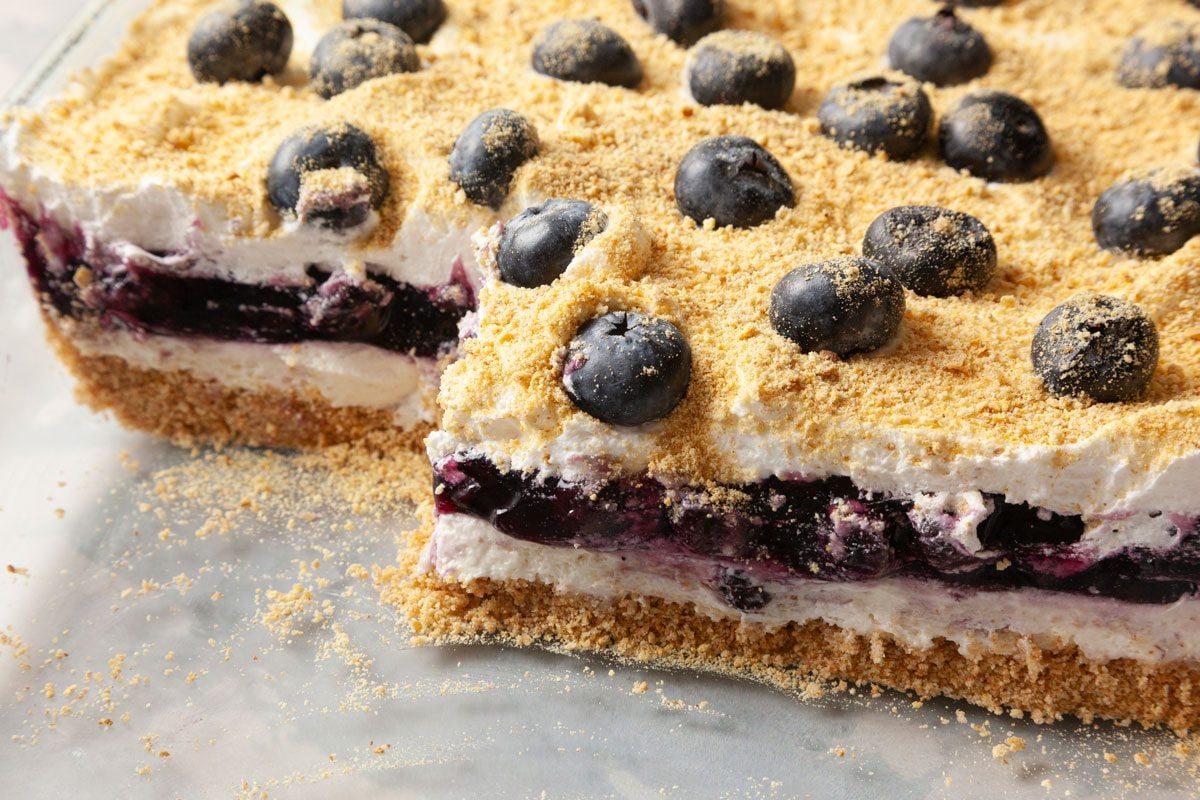 closeup shot of Blueberry Delights placed over light gray background