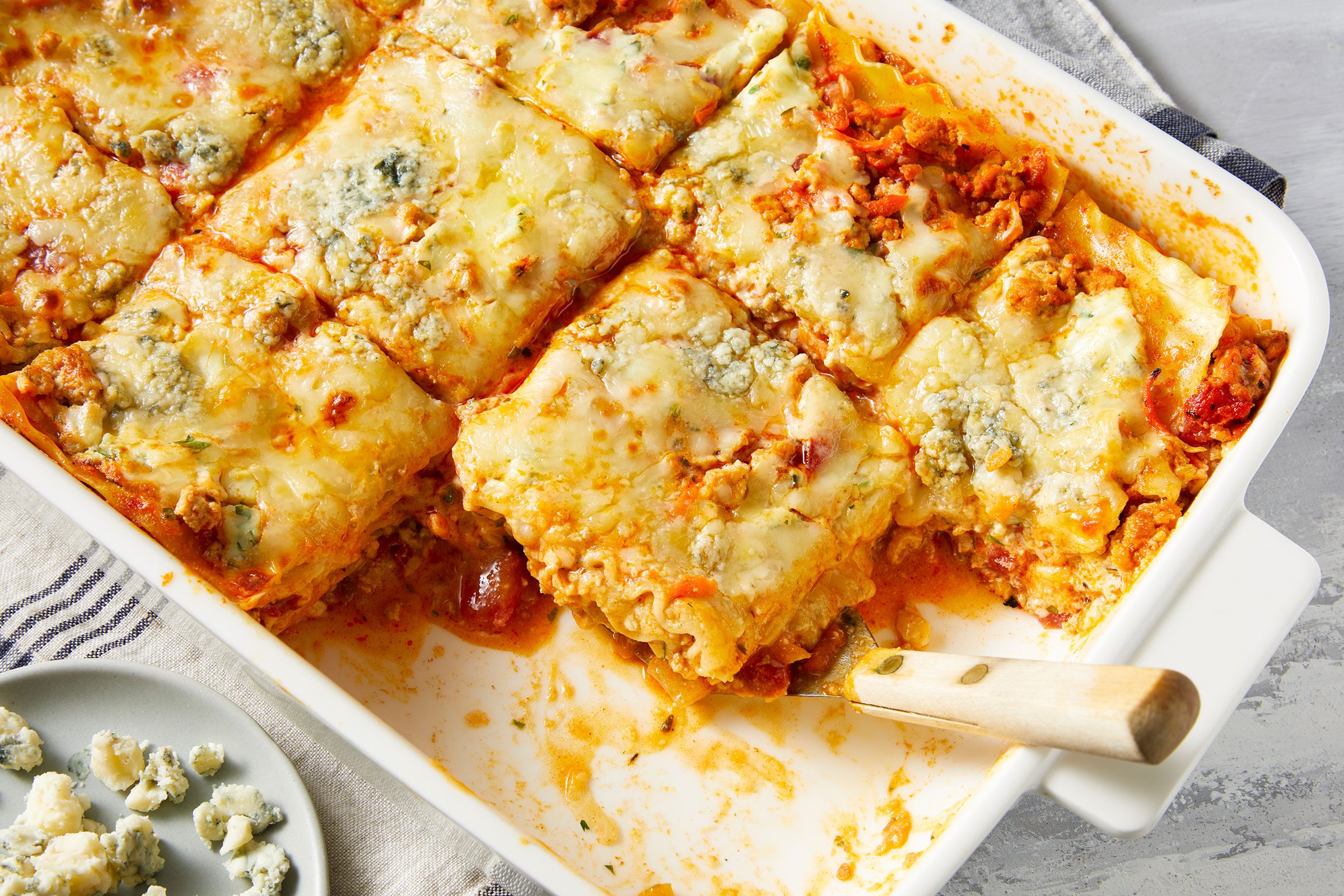 Buffalo Chicken Lasagna in a baking dish