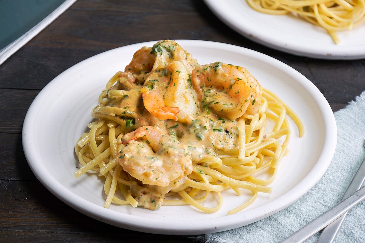 3/4th shot of plate of Shrimp in Cream Sauce