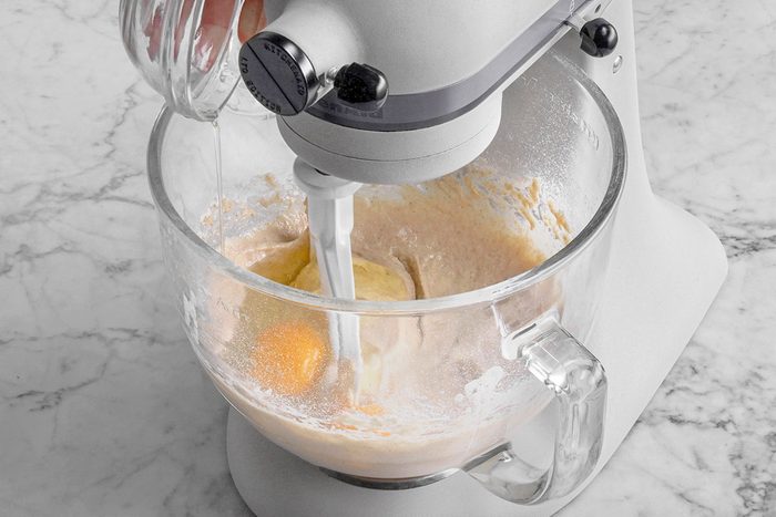 Eggs are being added to the mixture