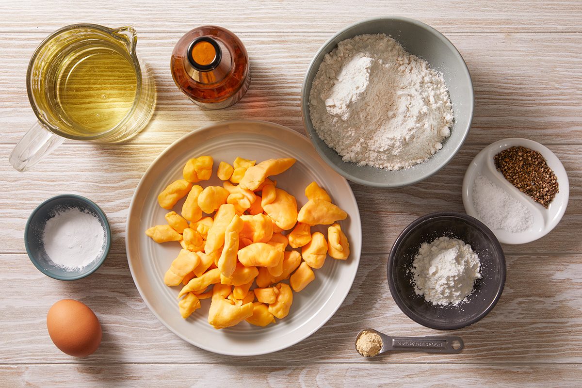 Overhead shot of ingredients on the wooden background