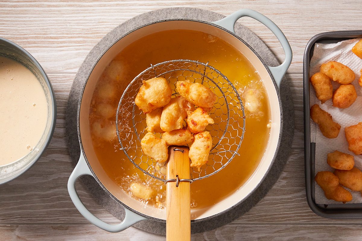 Fry in hot oil in batches until golden brown,