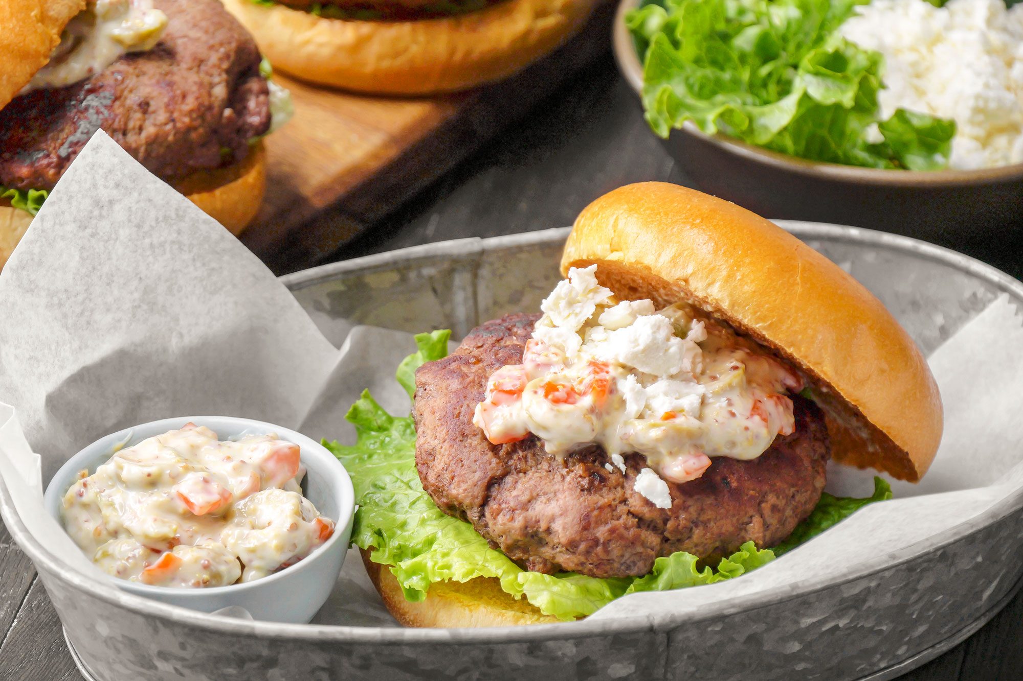 3/4 shot of Mom's Favorite Olive Burgers