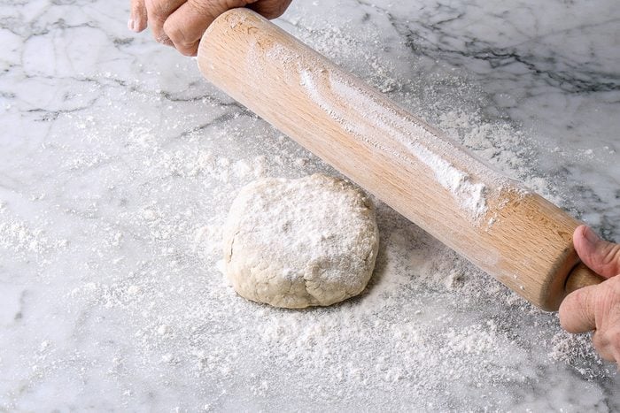 rolling pin and work surface dusted with flour