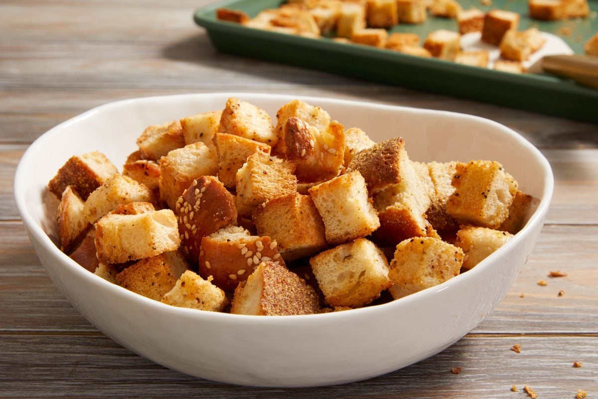 Close up shot of Homemade Croutons