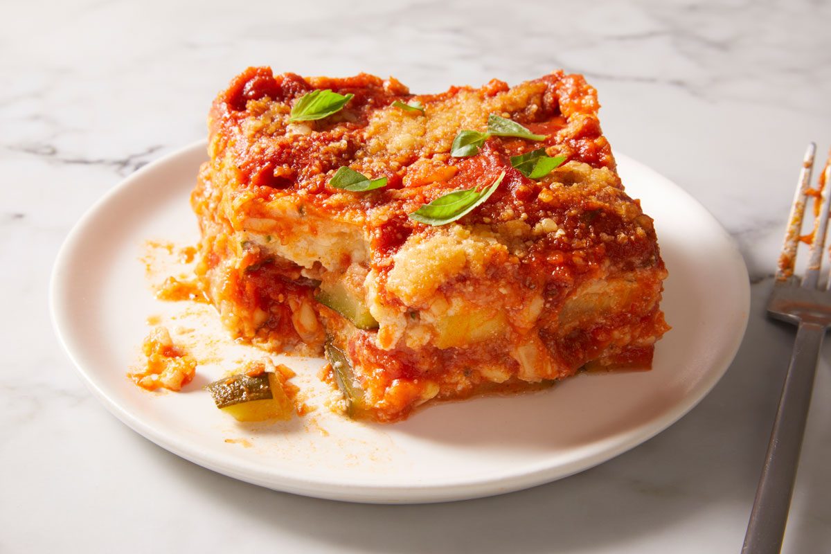 Close up shot of Zucchini Ricotta Bake