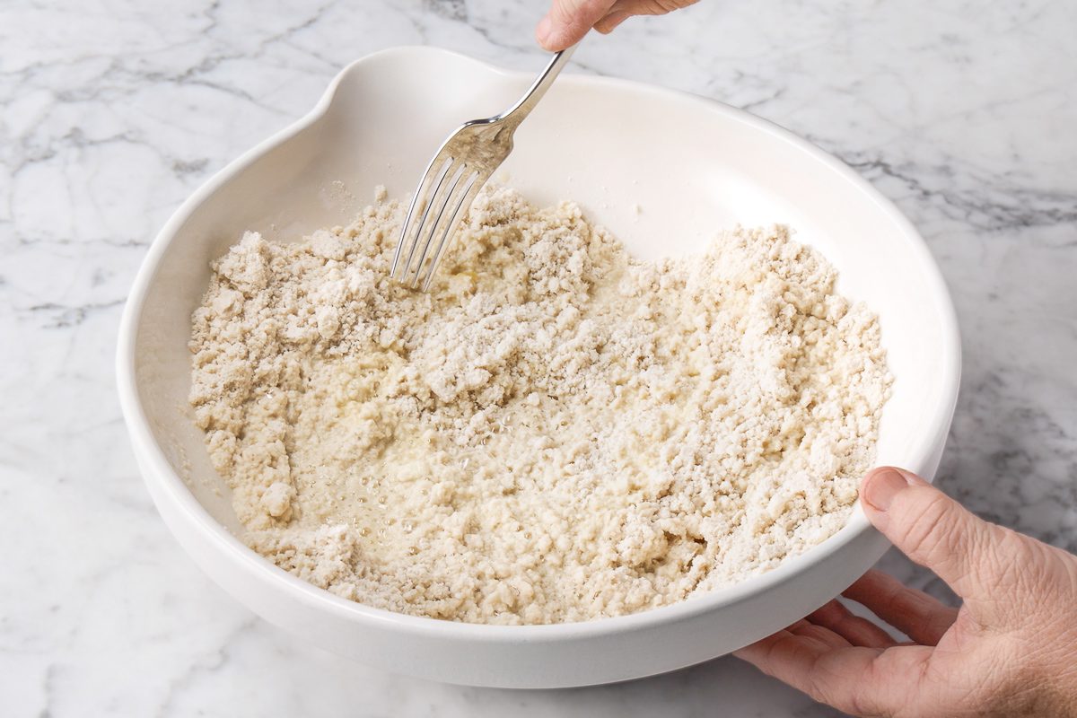 flour, sugar, salt and baking powder combined in a bowl
