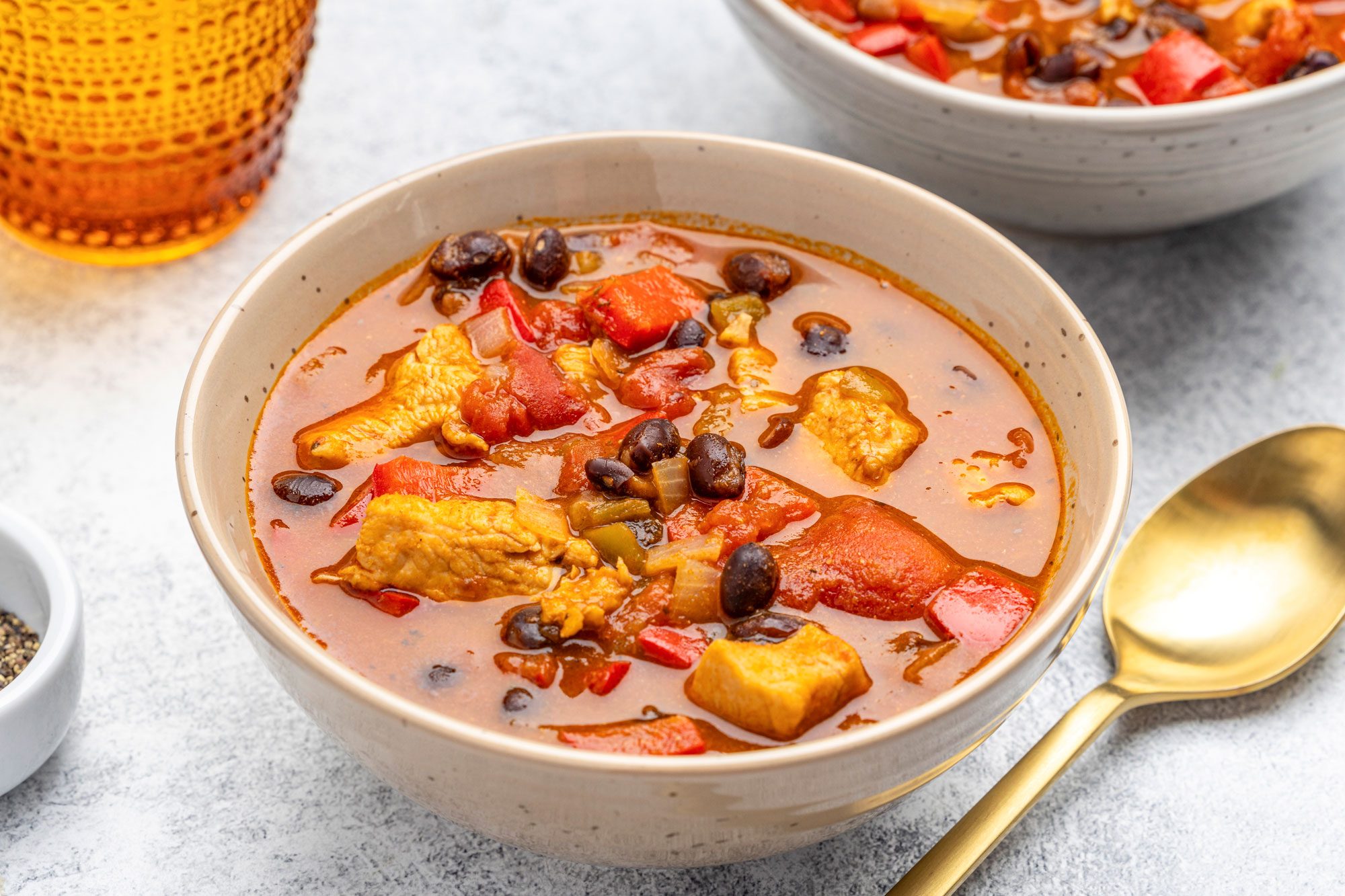 Black Bean Chicken Chili is ready and served in bowls