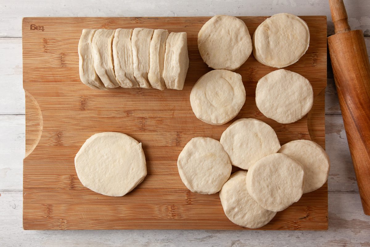 buttermilk biscuits flattened into circles