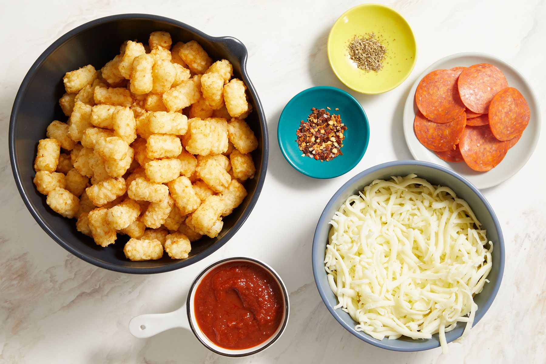 Ingredients for making Pizza Tots recipe.
