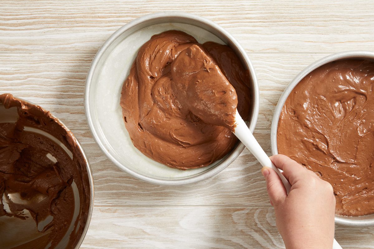 batter being poured into a pan