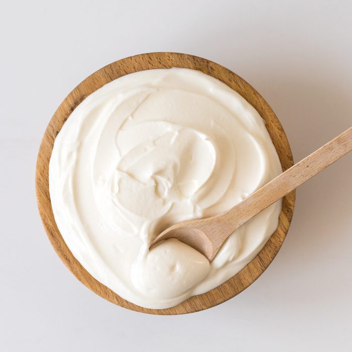 Greek yogurt .Homemade Fatty Dairy product, sour cream, mayonnaise.