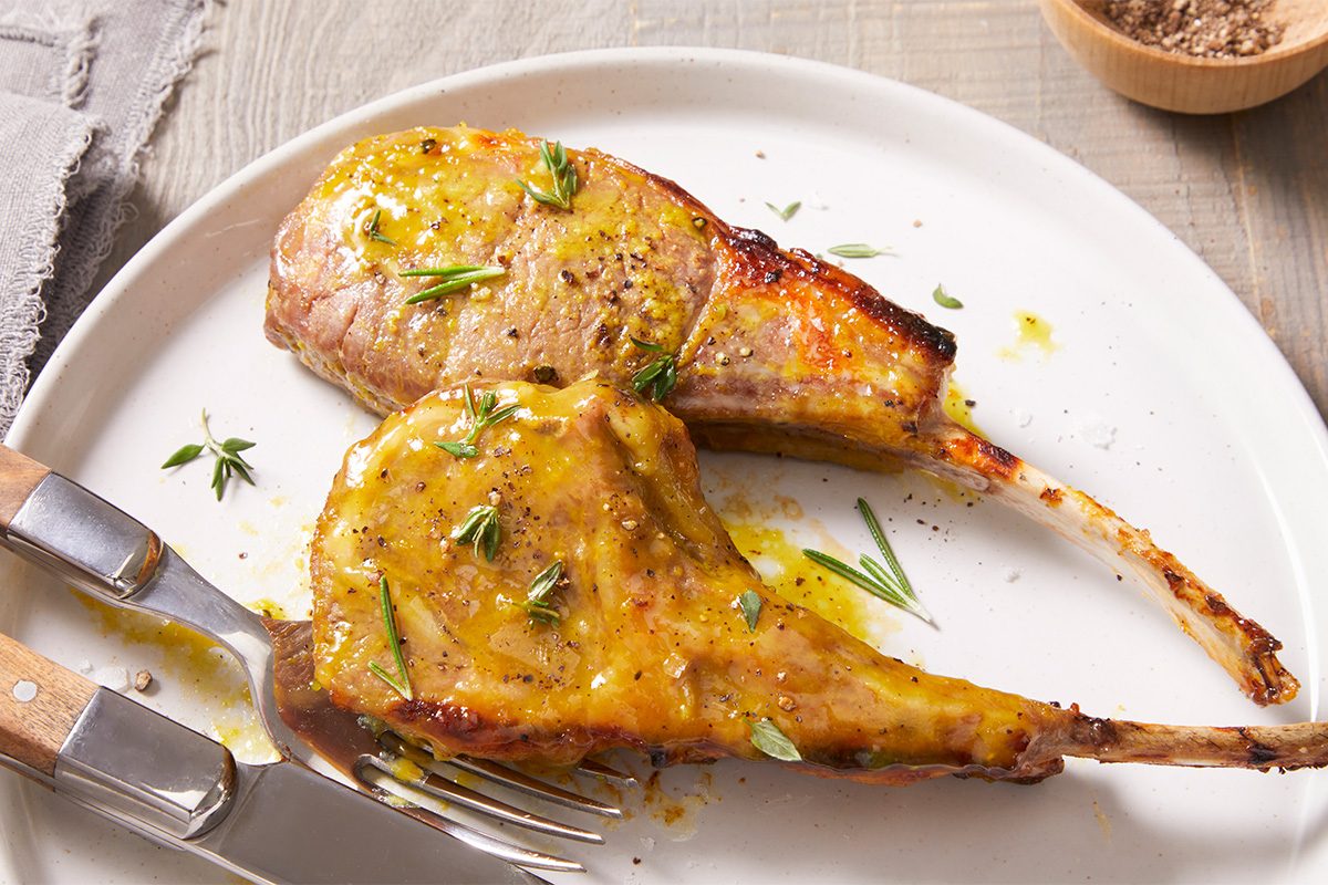 Close up shot of Honey-Glazed Lamb Chops