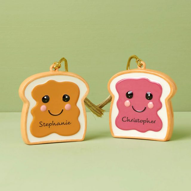 Personalized 2 Piece Peanut Butter & Jam Ornament Set Via Lenox.com