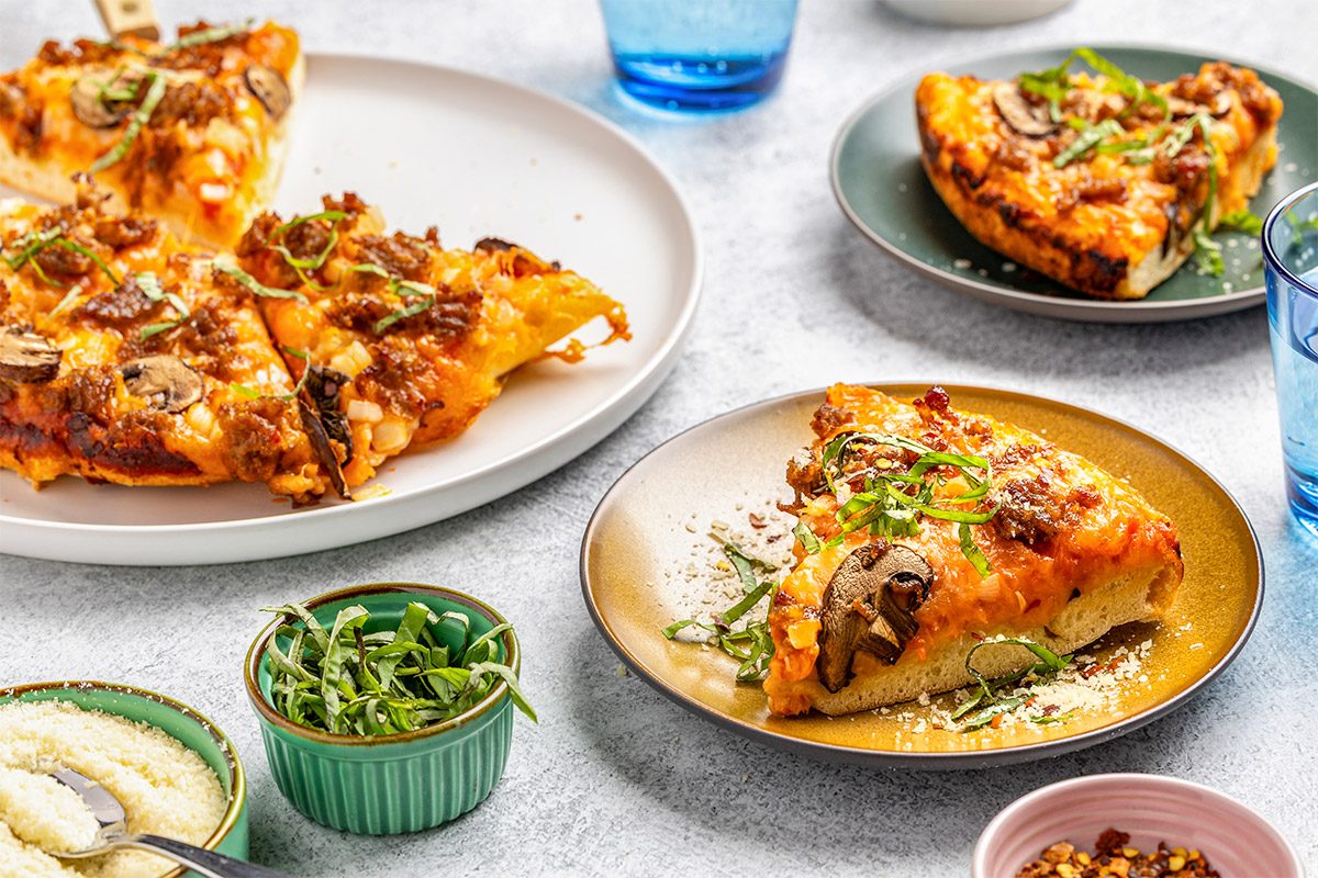 3/4 shot of Dutch Oven Pizza;